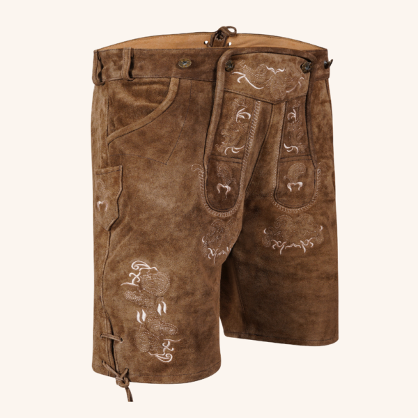 Knielange Lederhose für Herren – Hellbraune Kniebundhose